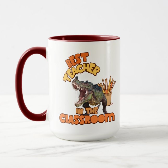 Funny Dinosaur Best Teacher in the Classroom  Mug (Left)