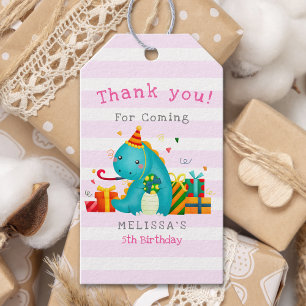 Funny Dinosaur Birthday Girl Party Gift Tags