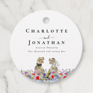 Funny Dinosaur Bride and Groom Custom Wedding Favour Tags