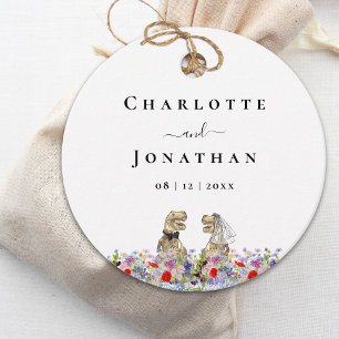 Funny Dinosaur Bride and Groom Custom Wedding Favour Tags