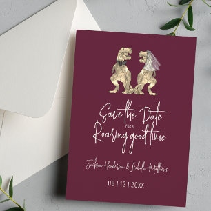 Funny Dinosaur Bride and Groom Wedding Burgundy Save The Date