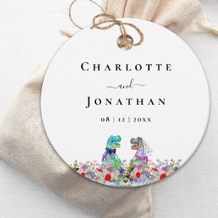 Funny Dinosaur Bride & Groom Custom Wedding Favour Tags
