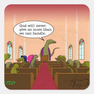 Funny Dinosaur Cartoon Satire Humans & Religion Square Sticker