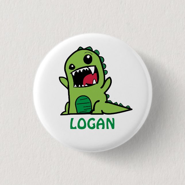 Funny dinosaur cartoon with name 3 cm round badge (Front)