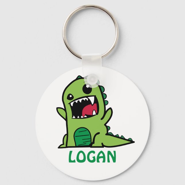 Funny dinosaur cartoon with name key ring (Front)