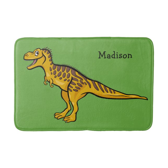 Funny Dinosaur custom name & colour bath mats (Front)