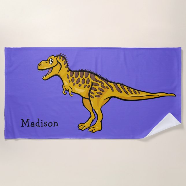 Funny Dinosaur custom name & colour beach towel (Front)