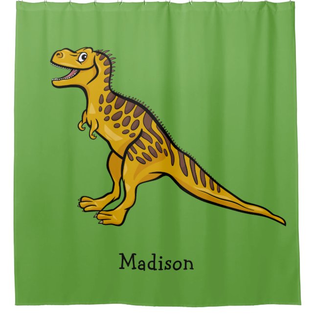 Funny Dinosaur custom name & colour shower curtain (Front)