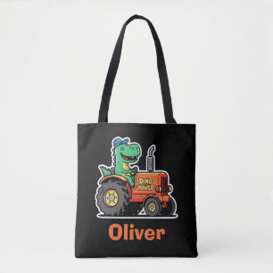 Funny Dinosaur Driving Tractor Dino Power Tote Bag