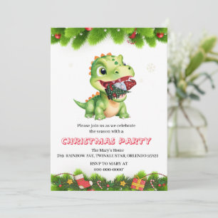Funny Dinosaur eat Gnome Christmas tree party gift Invitation
