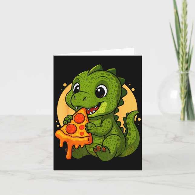 Funny Dinosaur Eating Zza Graphic Boys Girls Dinos Card (Front)