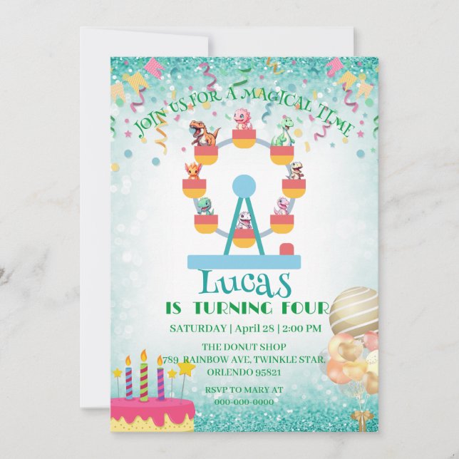 Funny dinosaur Ferris wheel Birthday party DIY Nam Holiday Card (Front)