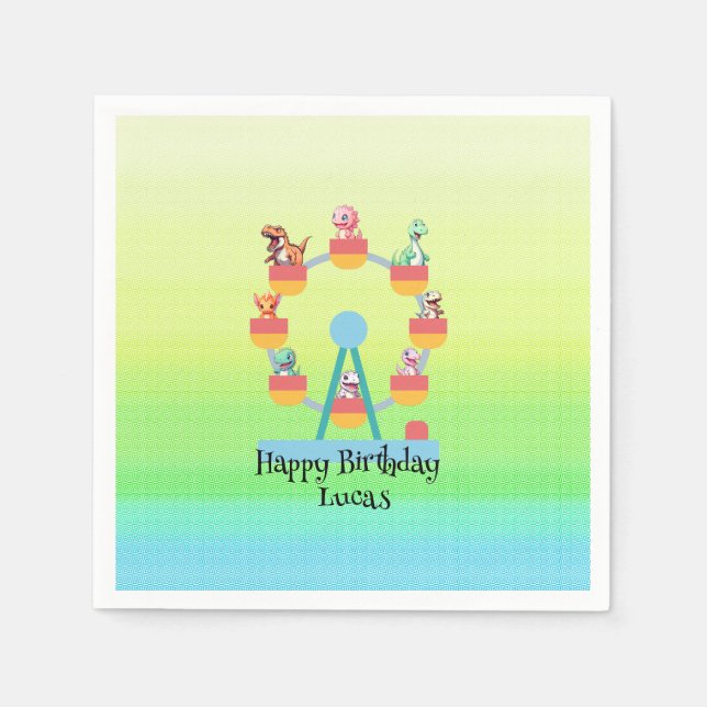Funny dinosaur Ferris wheel Birthday party DIY Nam Napkin (Front)