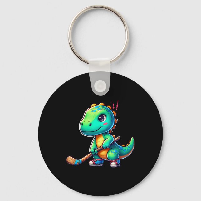 Funny Dinosaur Field Hockey Player Cool Team  Key Ring (Front)