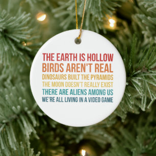 Funny Dinosaur Flat Earth Alien Conspiracy Theory Ceramic Ornament