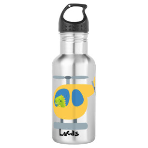 funny dinosaur flying yellow helicopter party 532 ml water bottle