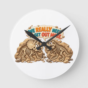 Funny Dinosaur Fossil Humour Round Clock