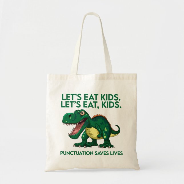 Funny Dinosaur Grammar Lesson Tote Bag (Front)