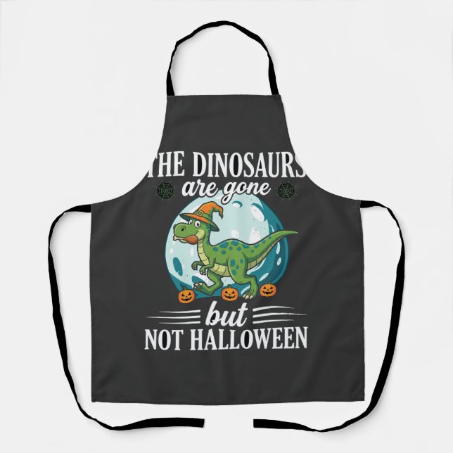 Funny Dinosaur Halloween Witch Graphic Apron (Front)