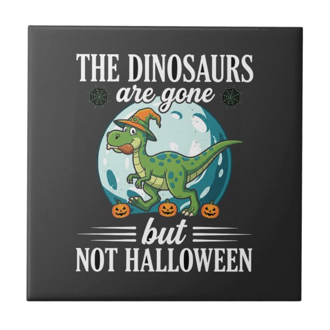 Funny Dinosaur Halloween Witch Graphic Ceramic Tile (Front)