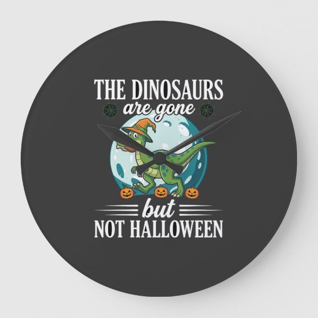 Funny Dinosaur Halloween Witch Graphic Large Clock (Front)