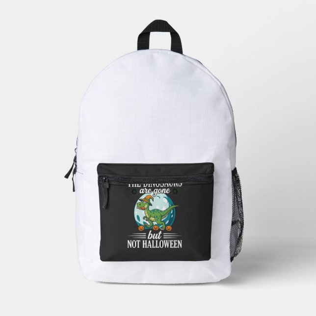 Funny Dinosaur Halloween Witch Graphic Printed Backpack (Front)