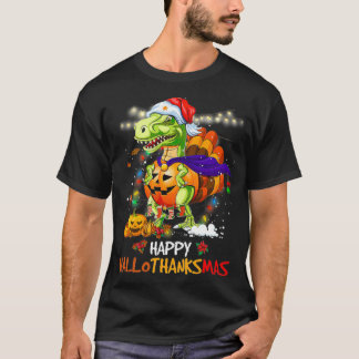 Funny Dinosaur Happy Hallothanksmas Thanksgiving D T-Shirt