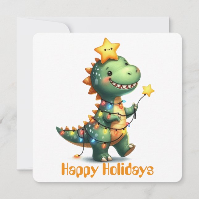 Funny Dinosaur Holiday Greeting Card (Front)