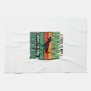 Funny Dinosaur Human Costume Halloween Tea Towel