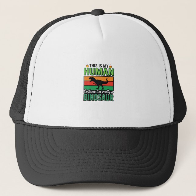 Funny Dinosaur Human Costume Halloween Trucker Hat (Front)