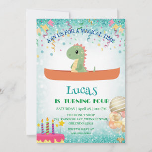 Funny dinosaur Kayak Kids Birthday party DIY Name  Invitation