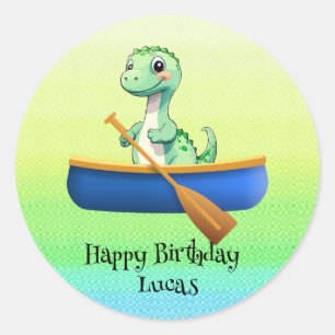 Funny dinosaur Kayak sailing Birthday party Classic Round Sticker
