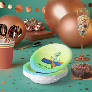 Funny dinosaur Kayak sailing Birthday party Paper Plate