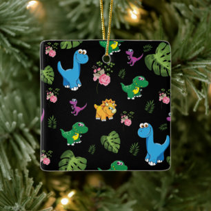 Funny Dinosaur, leaves Ceramic Ornament