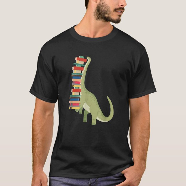 Funny Dinosaur Librarian Reading T Shirt (Front)