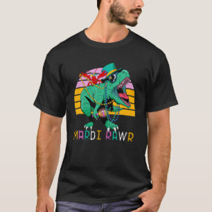 Funny Dinosaur Mardi Grawr Bead Costume With Crawf T-Shirt