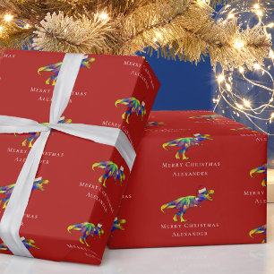 Funny Dinosaur Merry Christmas Personalised Red Wrapping Paper