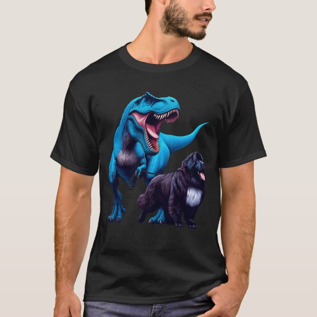 Funny Dinosaur Newfoundland Walking Dog Lover T-Shirt (Front)