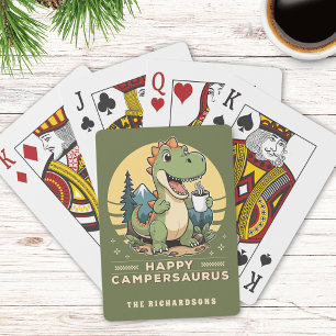 Funny Dinosaur Outdoors Camping Custom Family Name Playing Cards