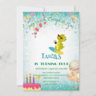 Funny dinosaur Paraglider Board Birthday party DIY Holiday Card