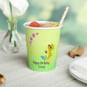 Funny dinosaur Paraglider Board School party kids Paper Cups
