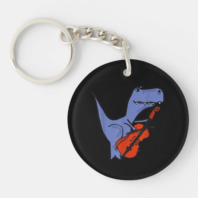 Funny Dinosaur Playing Cello Key Ring (Front)