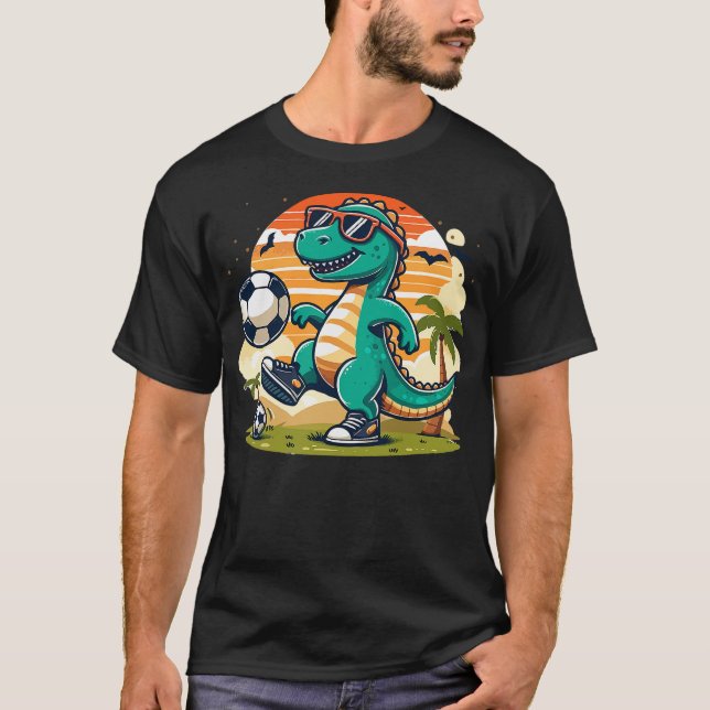 Funny Dinosaur Playing Soccer T-Shirt (Front)