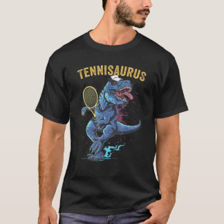 Funny Dinosaur playing Tennis Retro Style Tennisau T-Shirt