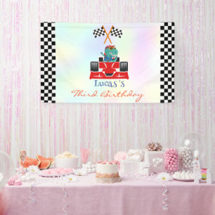 Funny Dinosaur racing car boy kids Birthday party Banner