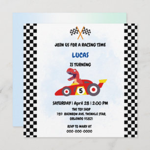 Funny Dinosaur racing car boy kids Birthday party Invitation