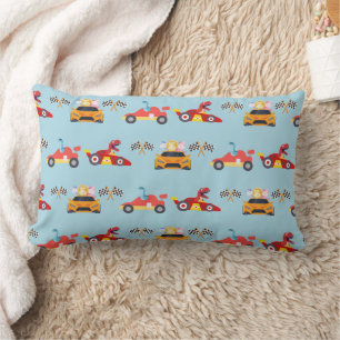 Funny Dinosaur racing car boy kids Birthday party Lumbar Cushion