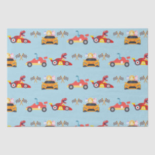 Funny Dinosaur racing car boy kids Birthday party Tissue Paper