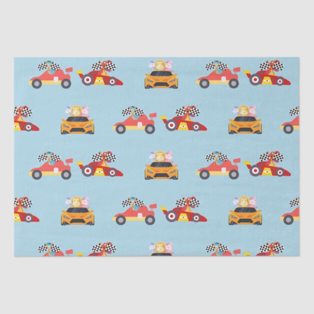 Funny Dinosaur racing car boy kids Birthday party Tissue Paper (Front)