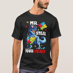 Funny Dinosaur Rex Embrace Autism Awareness Heart T-Shirt